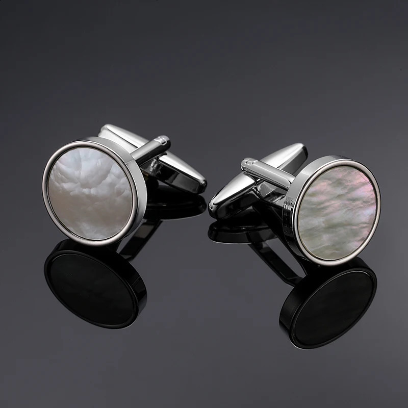 mens French shirt cufflinks Blue black round Shell Fiber Redwood Crystal cuff buttons suit accessories jewelry wholesale 250812