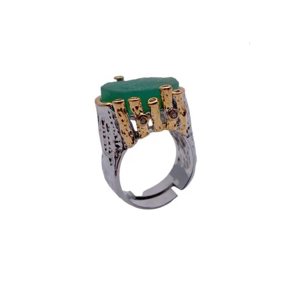 18x20mm Natural Green Fluorite Rough Real Stone Ring Gold Plated Adjustable Rings W250812