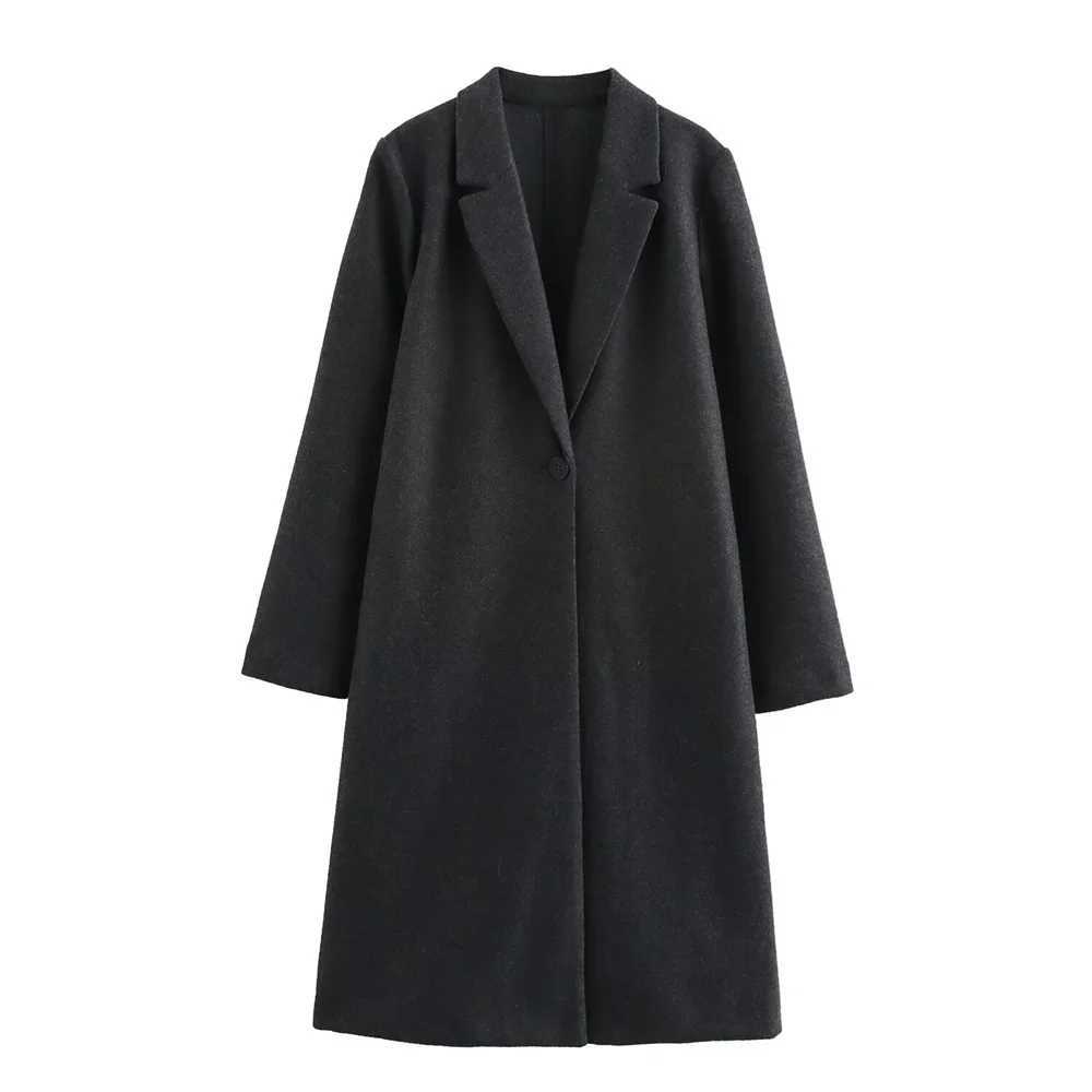 2024 RARF Womens Loose Soft Long Coat with Collar Pocket Button Decoration Autumn/Winter New Product Womens Clothing Z250813