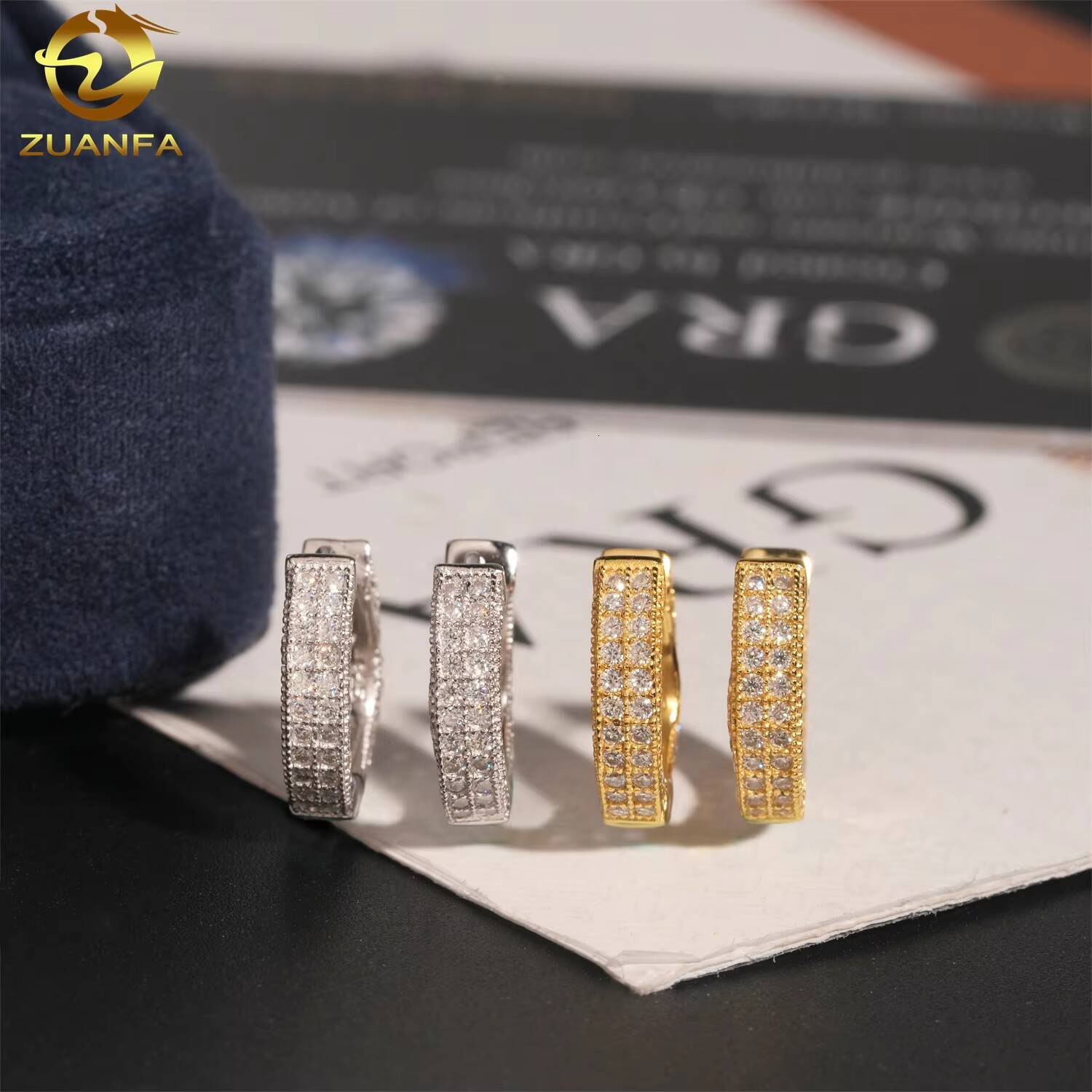 High-Quality 18K Gold-Plated Double Row Iced-Out Hip-Hop Silver Silicon Stone Hoop Earrings