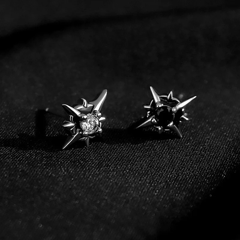 1Pair Cross Star Black and White Zirconia Stud Earrings for Women/Men Pop Punk Gothic Party Jewelry 250812