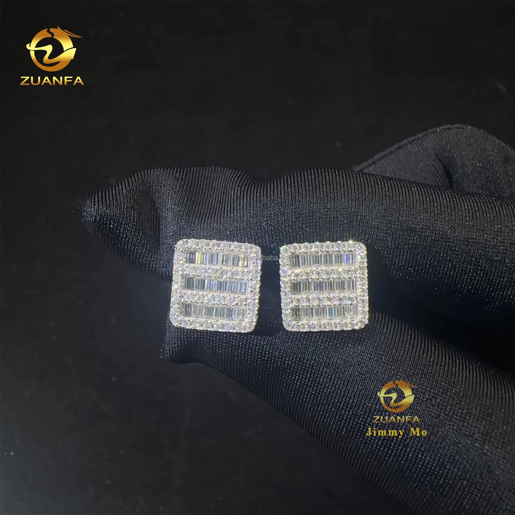 Fashion Style Luxury Rapper Style Iced Out Hip Hop Men's Earrings Moissanite Screw Back Earrings 925 Silver