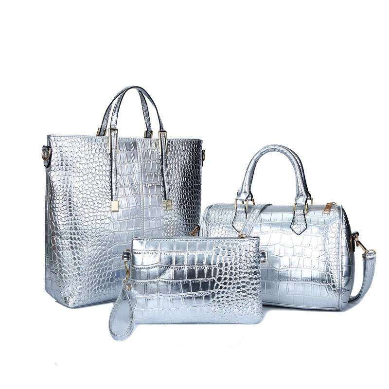 Fashion PU Leather Women Handbags Designer Crocodile Pattern 3 Pieces Sets Shoulder Bag New High Quality Female Tote Bags