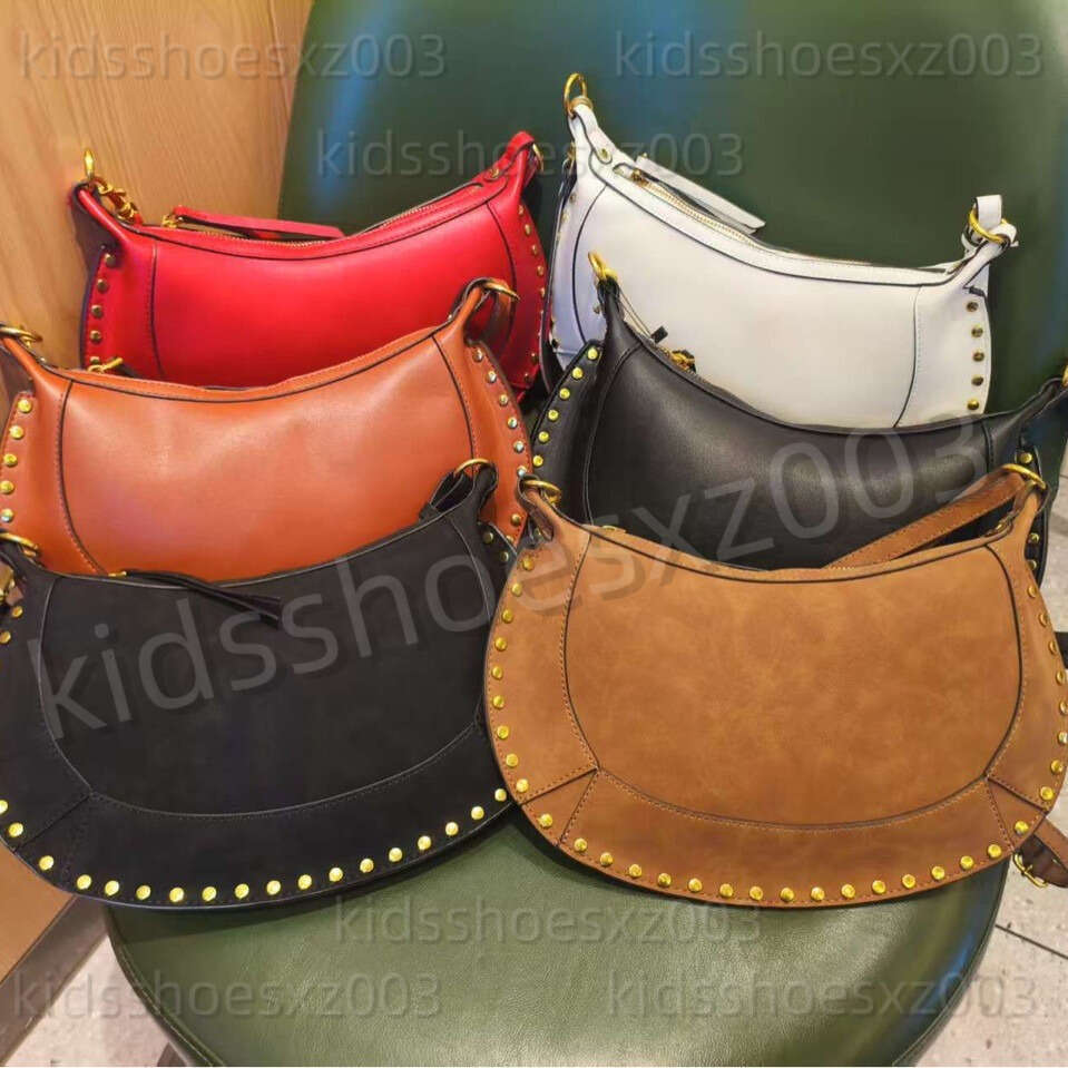 Isabelle Marants Designer Bag French Luxury Bag Retro Rivet Classic Half Moon Bag Kids Handbag Genuine Leather Single Shoulder Crossbody Personality