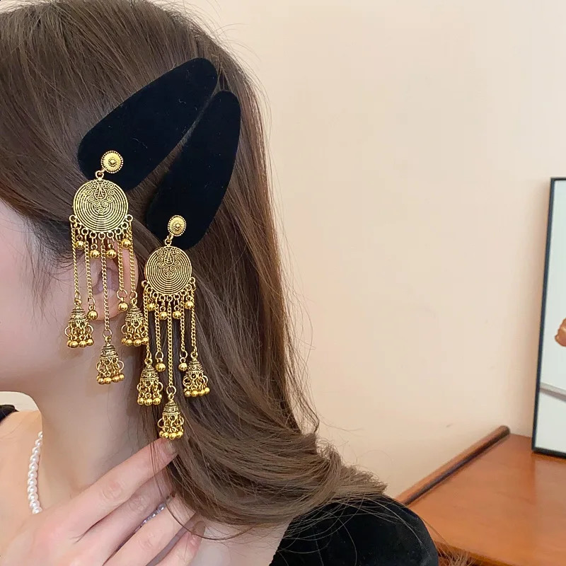 Red Black Velvet Bell Long Tassel Ethnic Style Retro Side Bangs Hair Clips for Women Personality Fashion Hairpin Accessories 250812