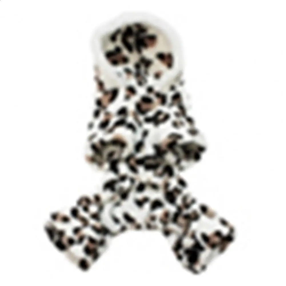 Dog Hoodie Hooded Flannel Winter Warm Leopard Printed Pet Puppy Clothes Jumpsuit Pajamas Outwear for Home 250806