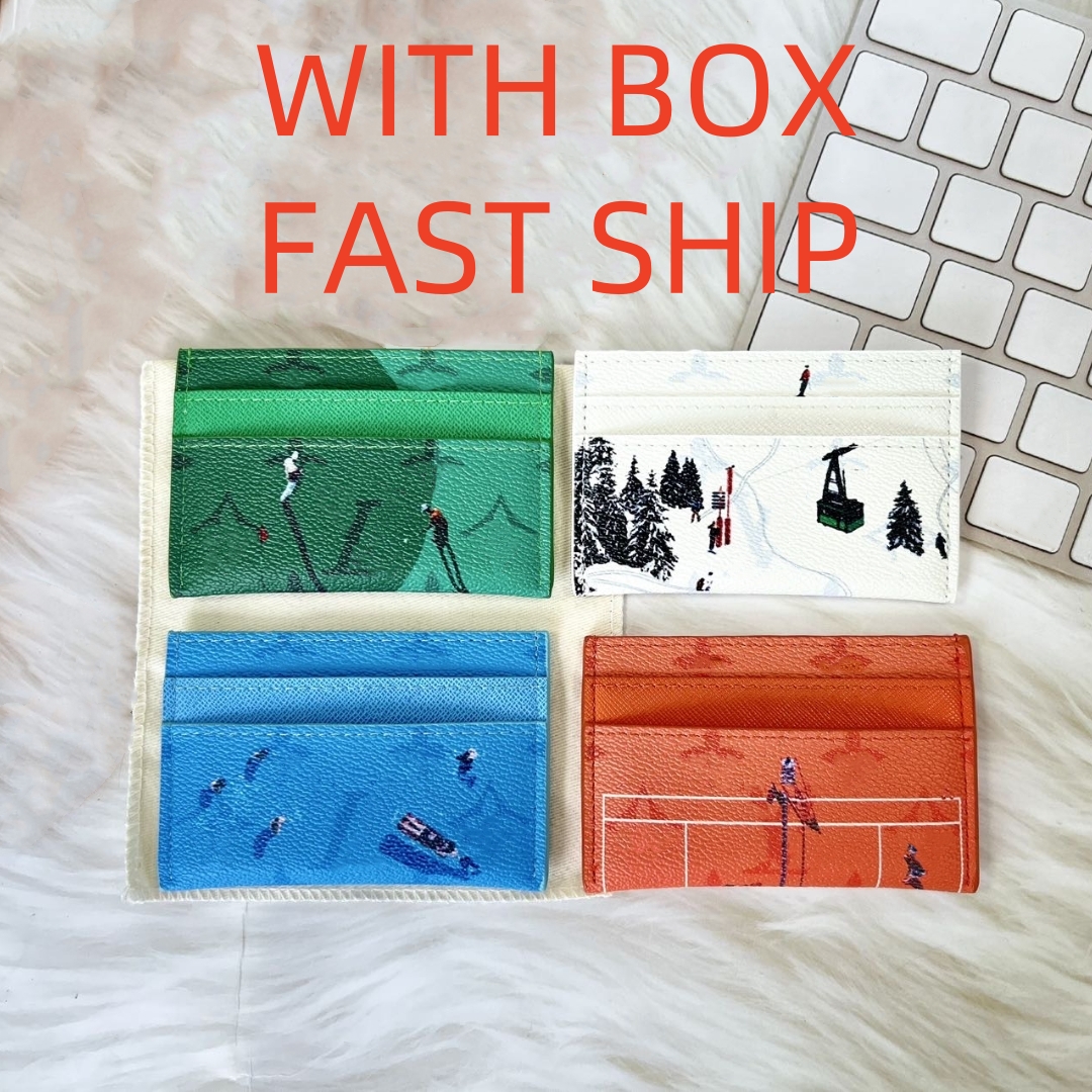 Top Luxury Designer Leather credit Card Holder flower Caviar graffiti Wallet Short Case louisevuitunns business card Purse Brown Women Men Key Coin Famous box V8