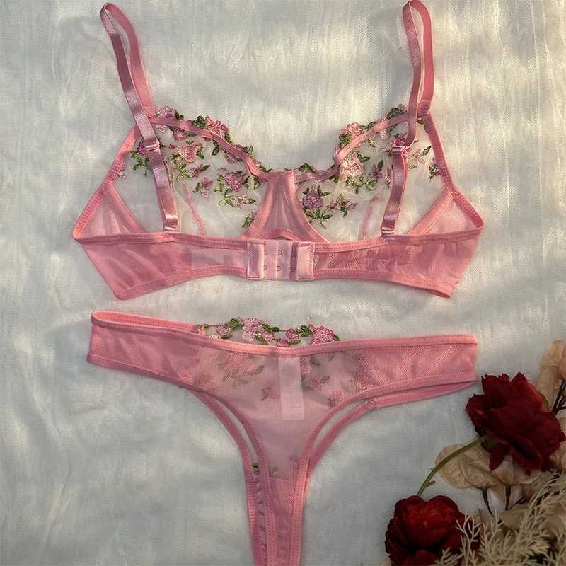 Sexy Underwear For Women Transparent Embroidered Small Flowers Bra Hot Lingerie Panties Intimates Woman Two Piece Set ClothingXJ250812
