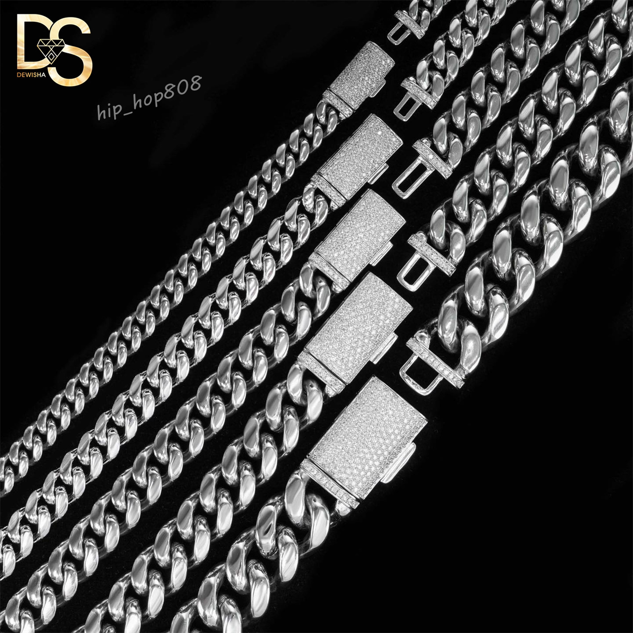 Cheap Price 8/10/12/14/16/18mm Hip Hop Cuban Link Chain Clasp Iced Out Moissanite Miami Bracelet Necklace