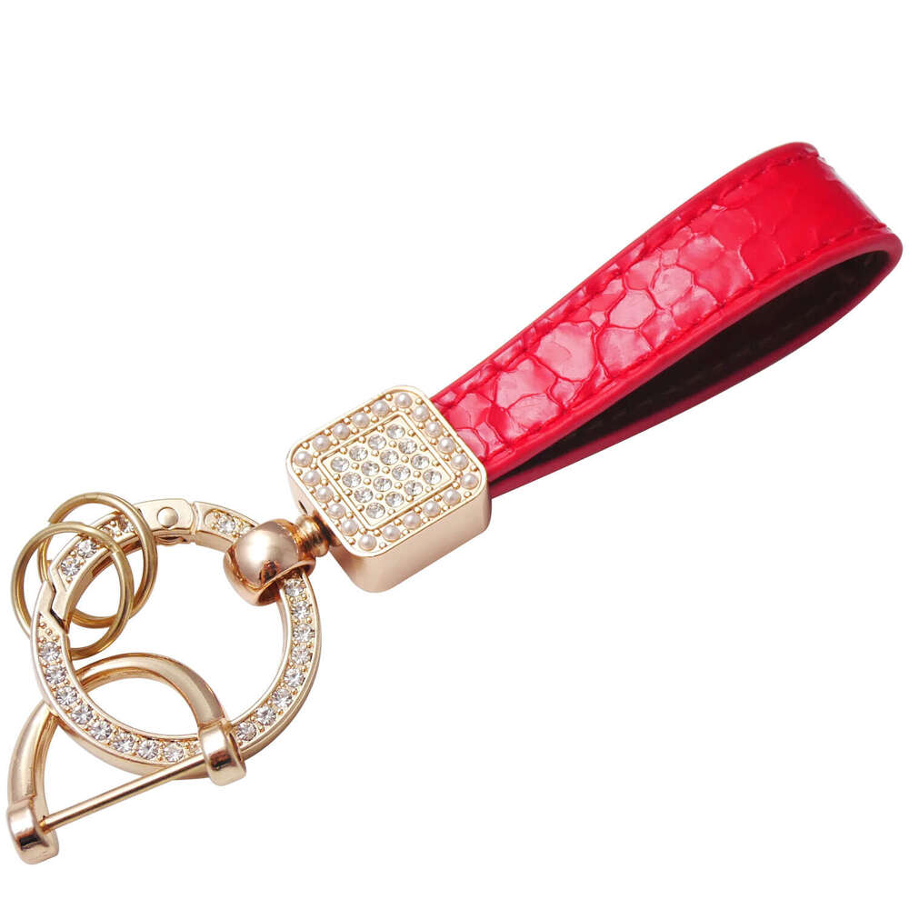 Fashionable Textured Car Keychain Women's Accessories Light Simple Key with Dia Inlaid Spring Ring Small Gift