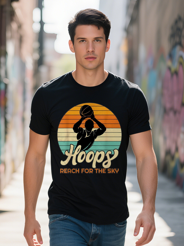 S Hoop s T Shirt Crew Neck Short Sleeve Lightweight with Reach the Sky Design Perfect Gift for Men Casual
