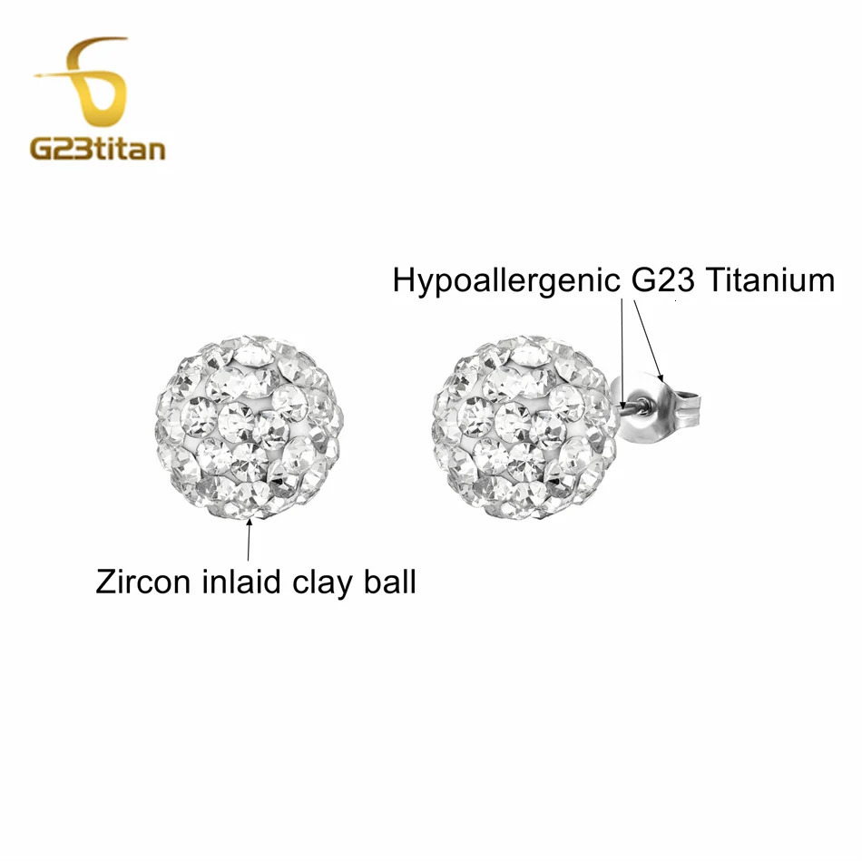 Colors Crystal Bead Polymer Clay Earrings G23 Ear Stud Micro Pave Rhinestone Disco Ball Hypoallergenic Piercing Jewelry 250812
