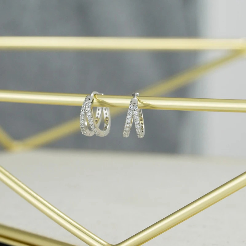 WANTME 925 Sterling Silver Fashion Shiny Double Layer Zircon Hoop Earrings for Women Plated 18k Gold Fine Jewelry 250812