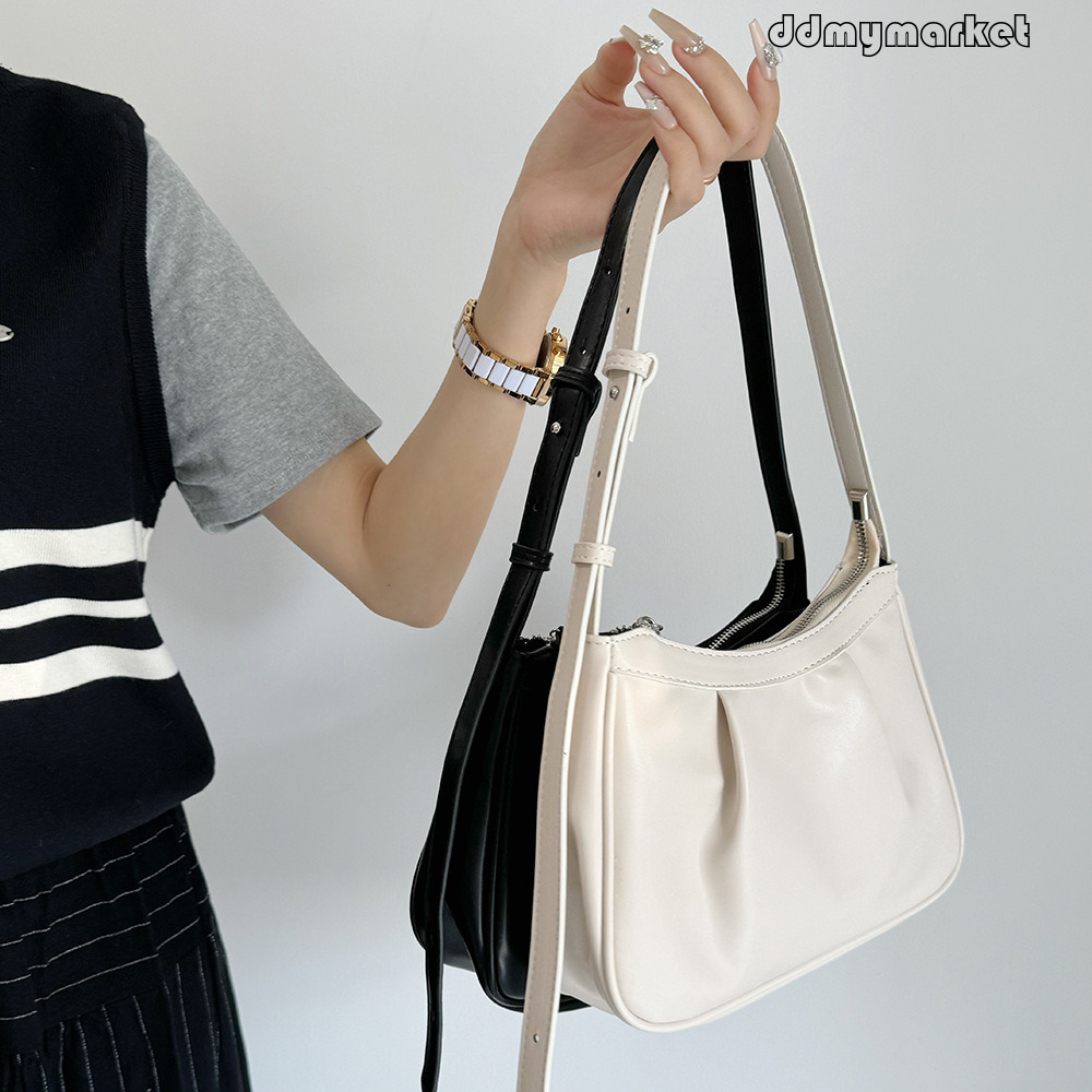Gentle Style Korean Version Single Shoulder Crossbody Underarm Wrinkled Cloud Dumpling Baguette Women's Bag ddmymarket
