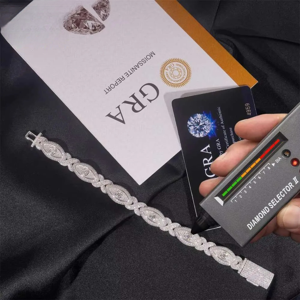 Moissanite jewelry Pass Dia Tester Sier Gold Plated Hip Hop Jewelry Custom Infinite Eyes 8-character Chain VVS Moissanite Cuban Bracelet