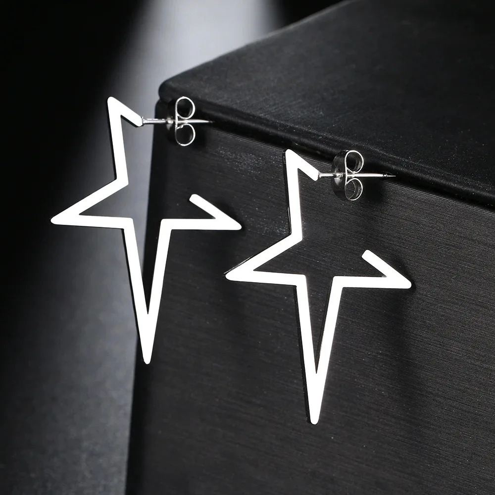 Gothic Big Hollow Star Earrings Fashion Stainless Steel Hip Hop Earrings Jewelry Party Stud Earrings Girl 250812
