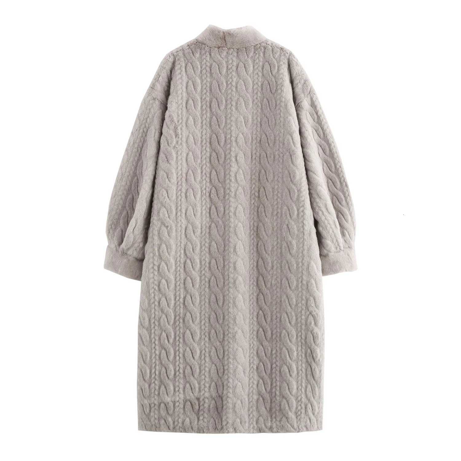 European and American Fashion Embossed V-neck Extended Long-sleeved Woolen Jacket 2025 Spring New Product Z250813