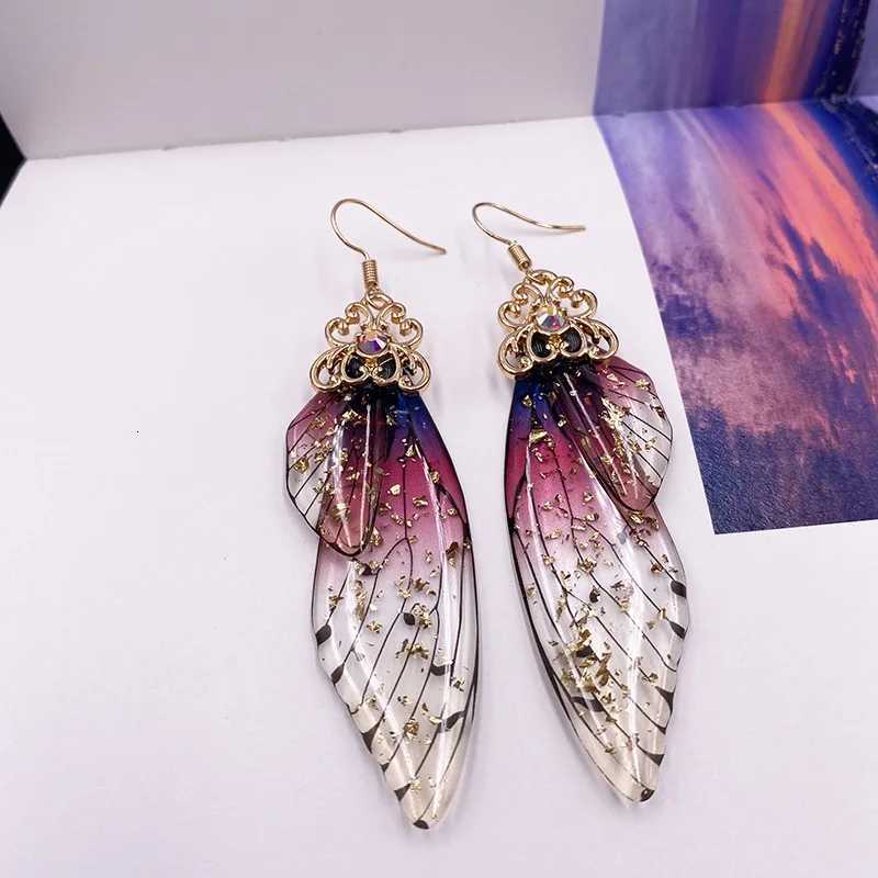 New Handmade Fairy Simulation Wing Earrings Insect Butterfly Wing Drop Earrings Foil Rhinestone Earrings Romantic Bridal Jewelry Y250812