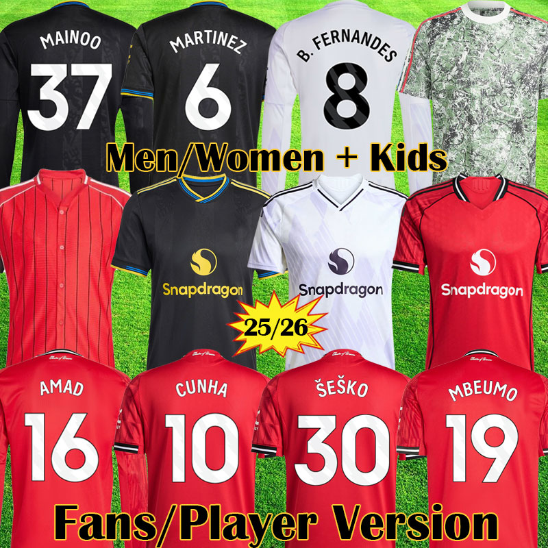 3XL 4XL 25 26 MAINOO CUNHA SESKO soccer jerseys MBEUMO Fans Player version FERNANDES Man football shirt Stone Roses Collection MUTDES Pack Shirts kit 2025 kids set
