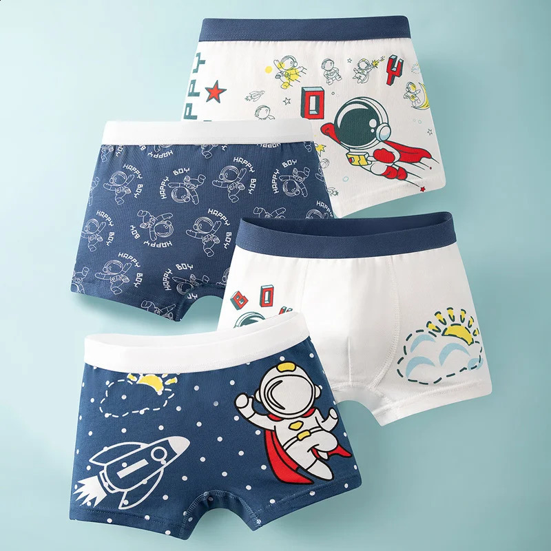4 pcs Boys Boxer Sets Briefs Kids Cotton Underwear Breathable Underpants Teenager Cartoon Dinosaur Print Children Panties 250812