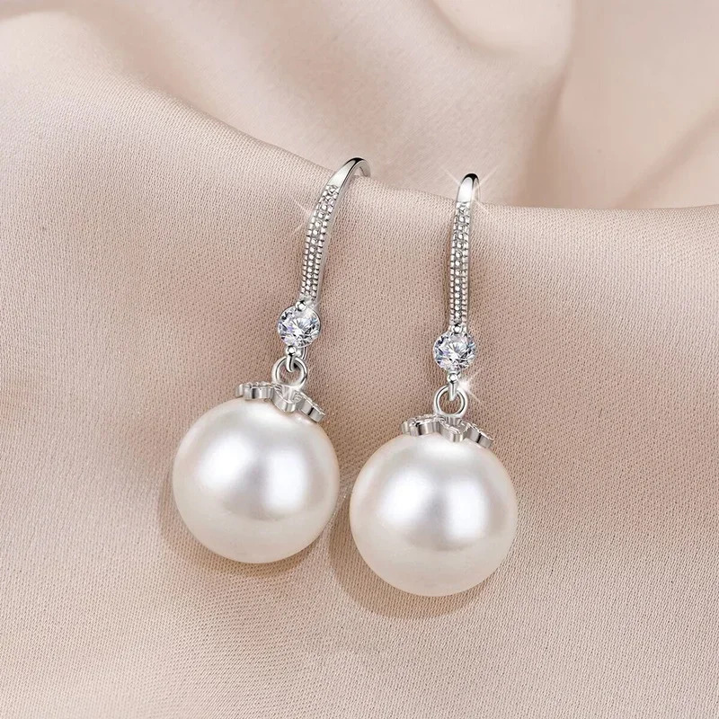 925 Sterling Silver Long Pearl CZ Dangle Earrings For Women Engagement Wedding Graceful Accessories Fashion Earring Gift 250812