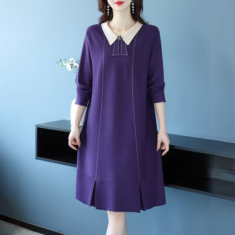 plus size women's new long sleeve high waist printed banquet dress mid-length skirt D02485