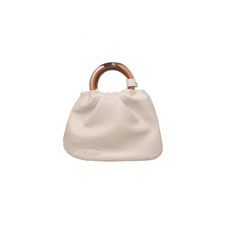 2024 Korean Version New Wooden Handle Cloud Handbag for Women, Ins Style Single Shoulder Crossbody Elegant Ruched Bag ddmymarket