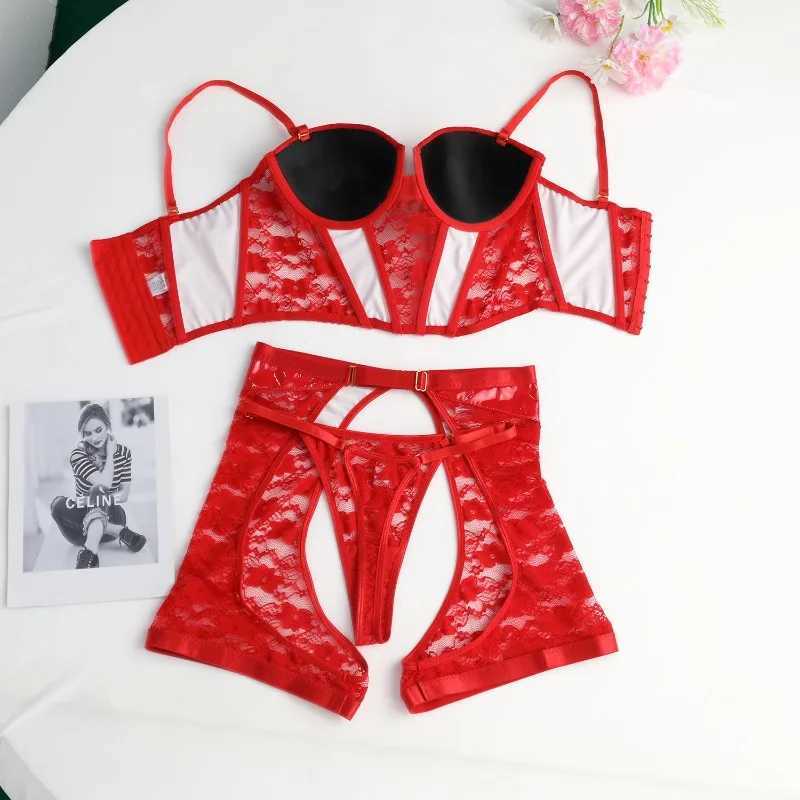 Tornova Sexy 3 Pieces Set Lingerie Set for Women Solid Color Mesh See-through Sexy Hollow Out Backless Womens Underwear SuitXJ250812