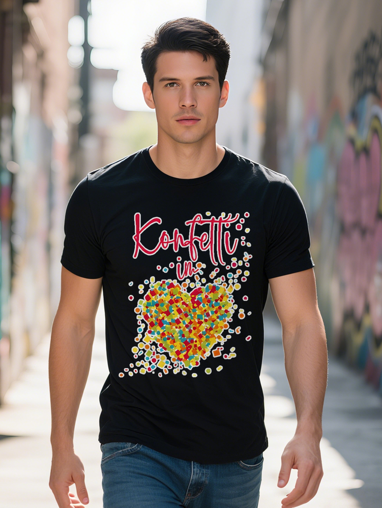 Men S Casual Crew Neck T-Shirt Knit Fabric gm Slight Stretch Regular Fit Summer Top with Confetti Love 03195