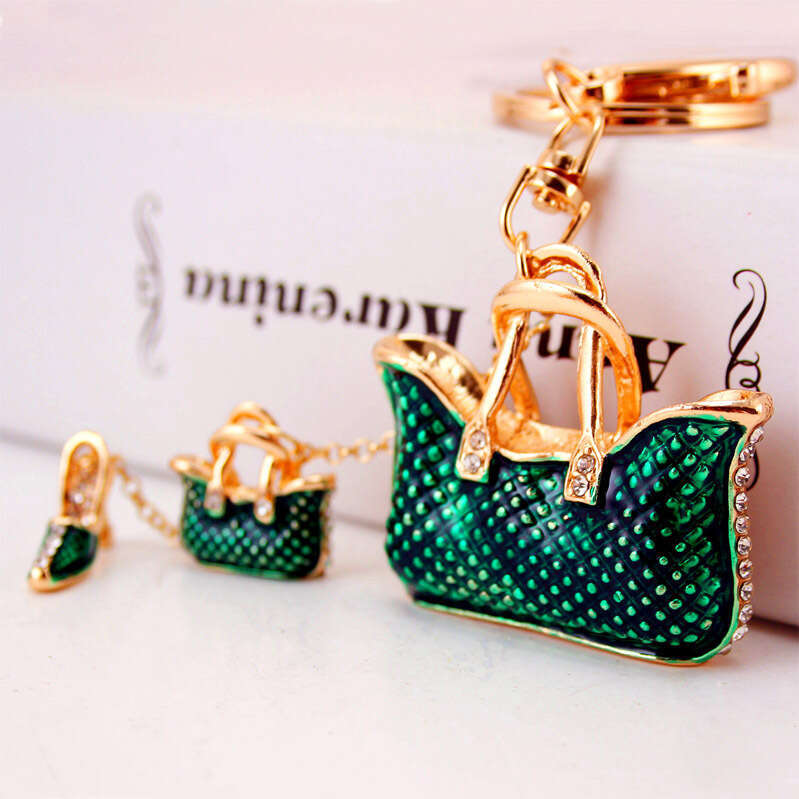 Creative Cute Women's Bag Rhinestone Handbag Metal Pendant Keychain Craft Small Gift 075