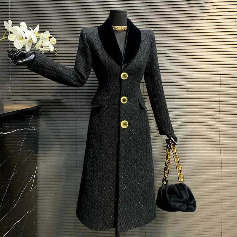 Women Woolen Coat Korean Style 2025 New Mid-LengTH Autumn And Winter BlaCK Temperament Slim Women Woolen Coat H497 Z250813