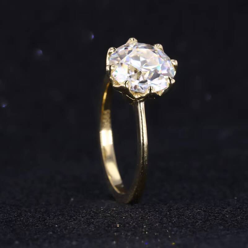 Starsgem OEC Old European Cut Moissanite Vintage Style 14k Yellow Solid Gold Moissanite Diamond Ring