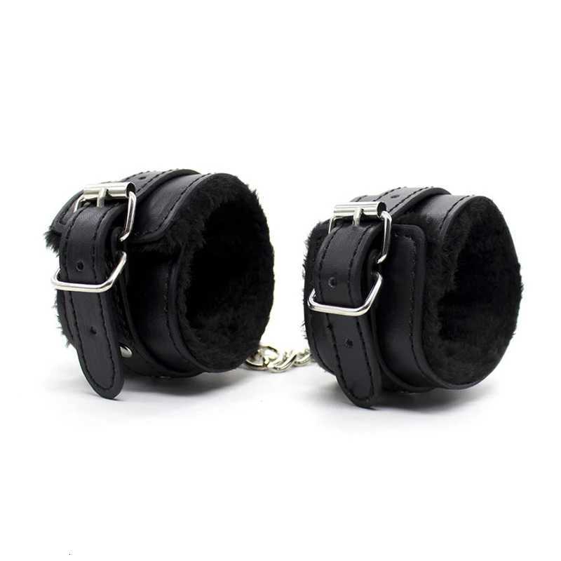 Leather BDSM Handcuffs Sexy Ankle Cuffs Adult Sex Toys for Women Couples Fluffy Handcuffs BDSM Slave Bondage Cuffs Sex Shop XJ250813
