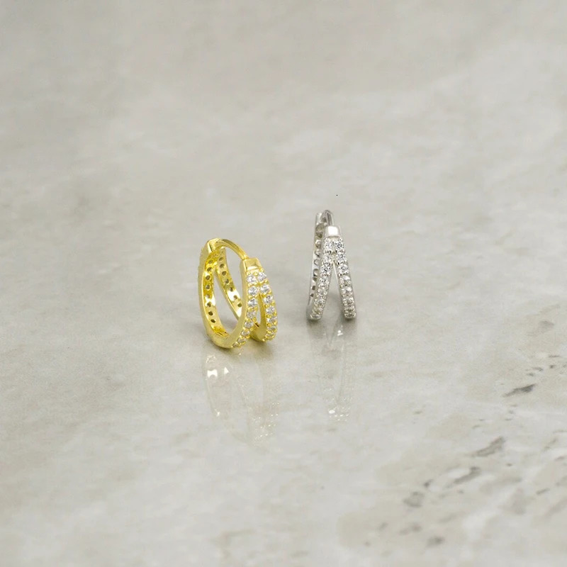 WANTME 925 Sterling Silver Fashion Shiny Double Layer Zircon Hoop Earrings for Women Plated 18k Gold Fine Jewelry 250812