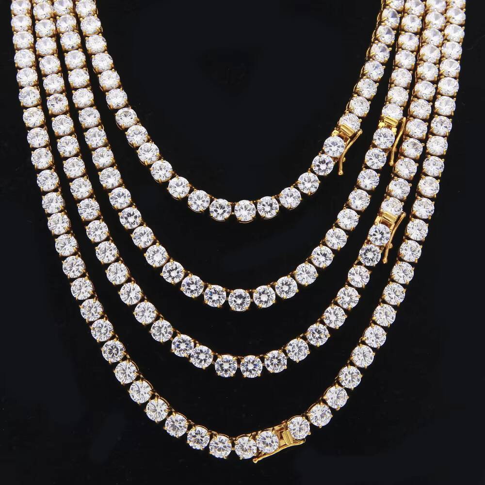 6mm Iced Out Zircon Gold Plated Diamond 925 Tennis Chain Cuba Link Chain Necklace Hip Hop Jewelry Men CZ Necklace Link