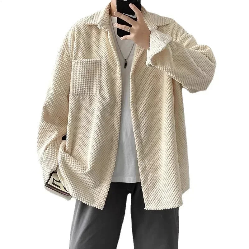 Korean Style Shirt Plus Size 5Xl-M Corduroy Shirts Men Harajuku Pineapple Cubes Mens Shirt Long Sleeve Streetwear Fashions 250811