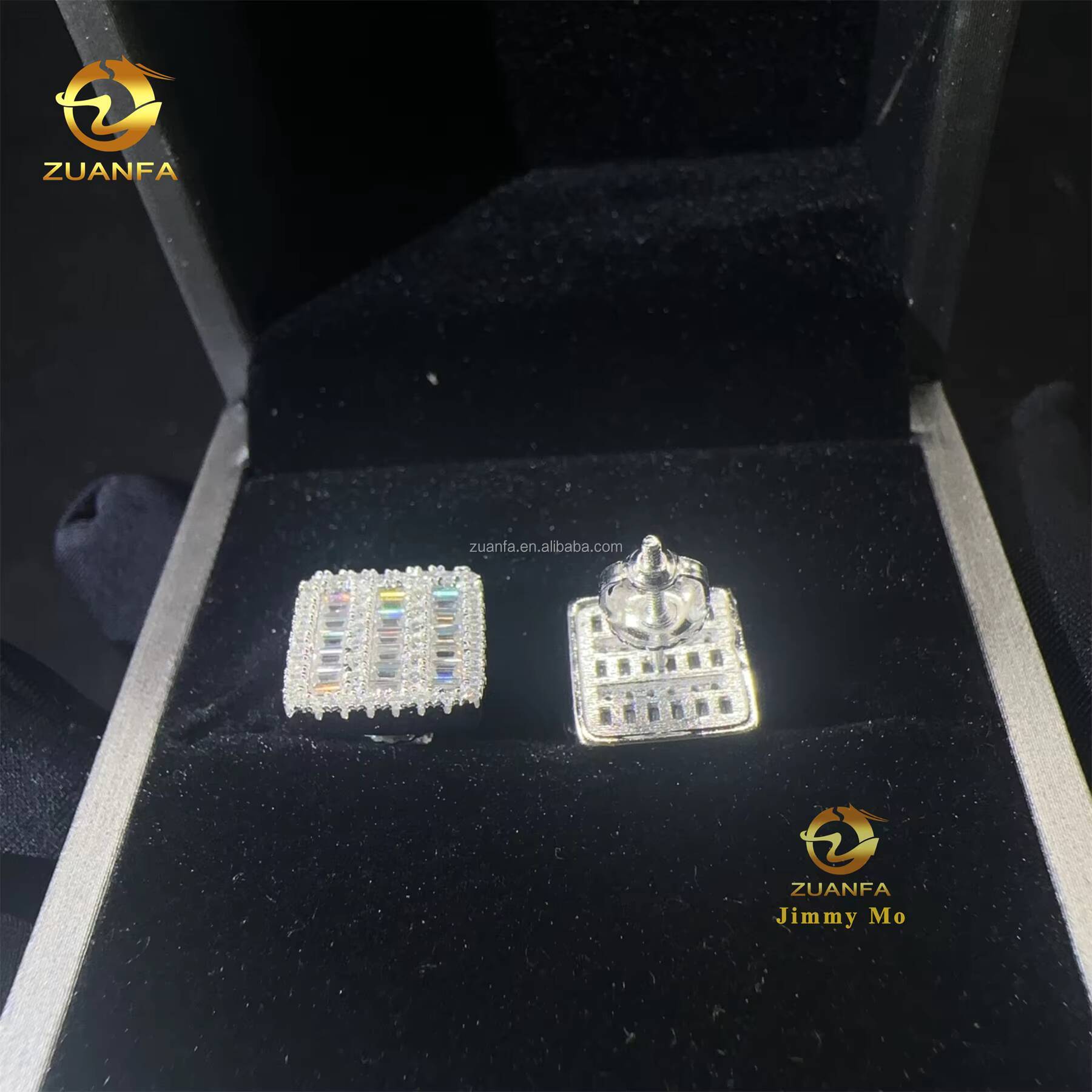 Fashion Style Luxury Rapper Style Iced Out Hip Hop Men's Earrings Moissanite Screw Back Earrings 925 Silver