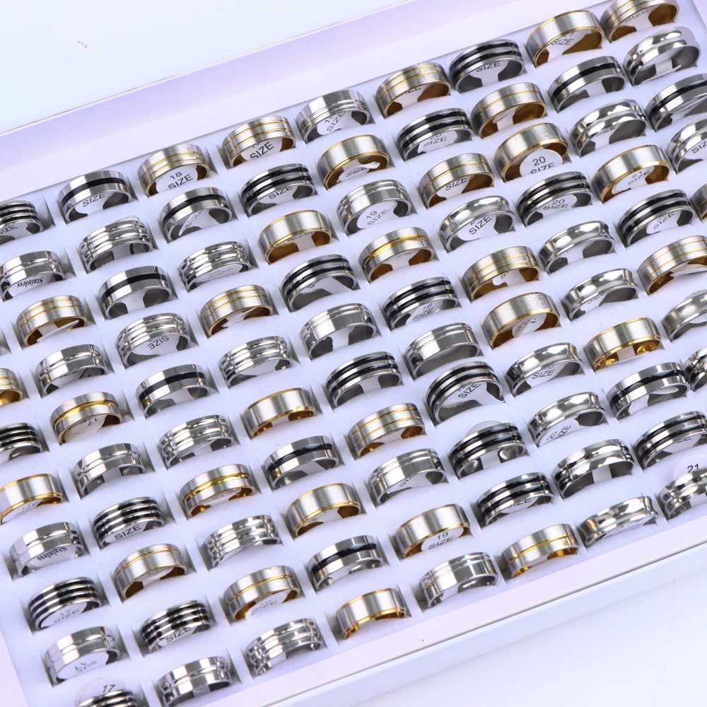 10/20/30/50Pcs Classic Fashion Stripe Hollow Colorful Sticker Stainless Steel Ring Trend Women Jewelry Party Decoration Gift W250812