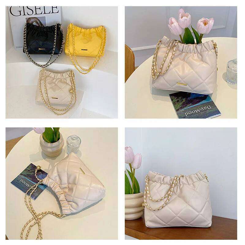 Hot Selling Fashion Pleated Design Pu Crossbody Bags Women Casual Chain Strap Bucket Shoulder Bag For Commuting Gift Designer Bags