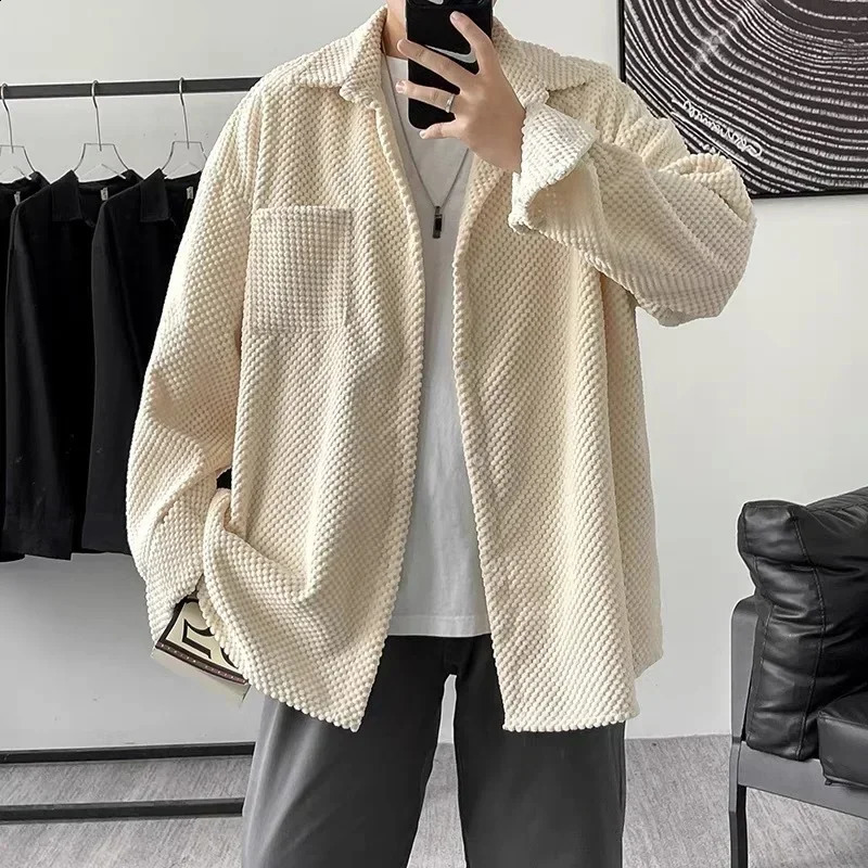 Korean Style Shirt Plus Size 5Xl-M Corduroy Shirts Men Harajuku Pineapple Cubes Mens Shirt Long Sleeve Streetwear Fashions 250811