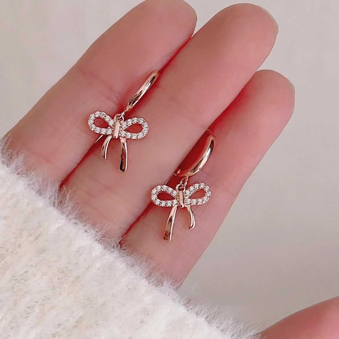 Elegant Rose Gold Color Bowknot Drop Earrings For Women Girl Sweet Fashion New Jewelry Lady Gift Party Y250812
