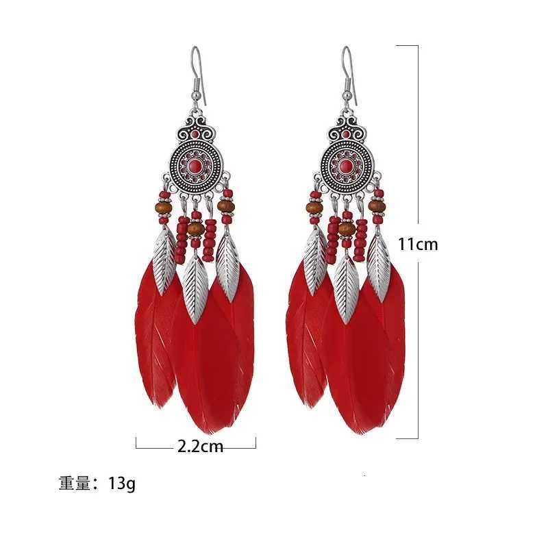 Bohemian Ethnic Feather Drop Earrings For Women Elegant Wood Beads Long Tassels Dangle Earring Girls Fashion Party Jewelry Y250812