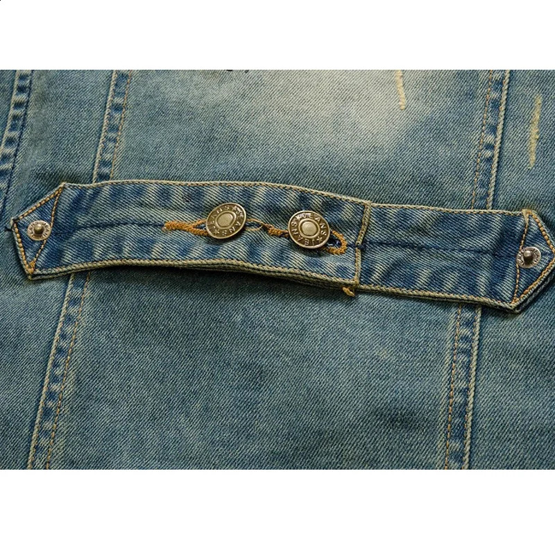 Mens Denim Vest Jeans Men Cowboy Vintage Casual Sleeveless Jacket Holes Personalized Cardigan Overcoats Clothing 250805