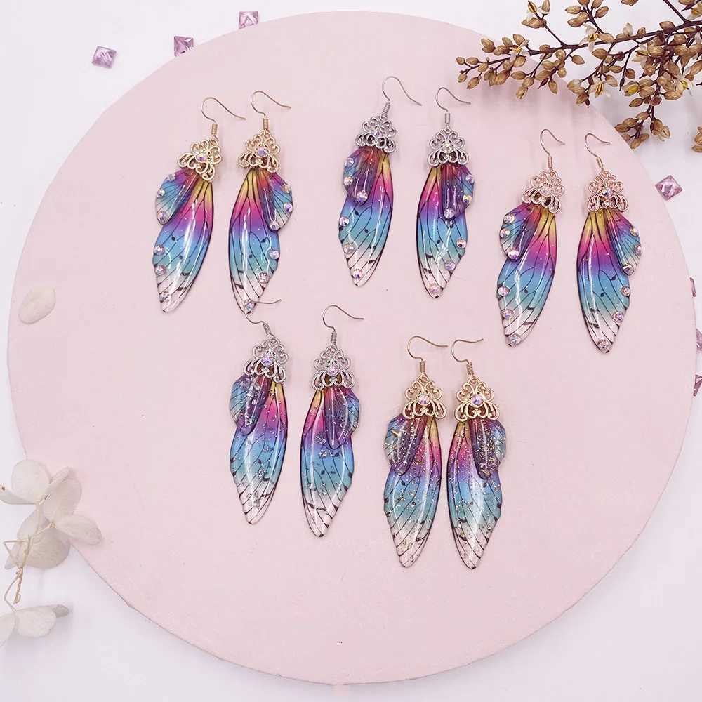 New Handmade Fairy Simulation Wing Earrings Insect Butterfly Wing Drop Earrings Foil Rhinestone Earrings Romantic Bridal Jewelry Y250812