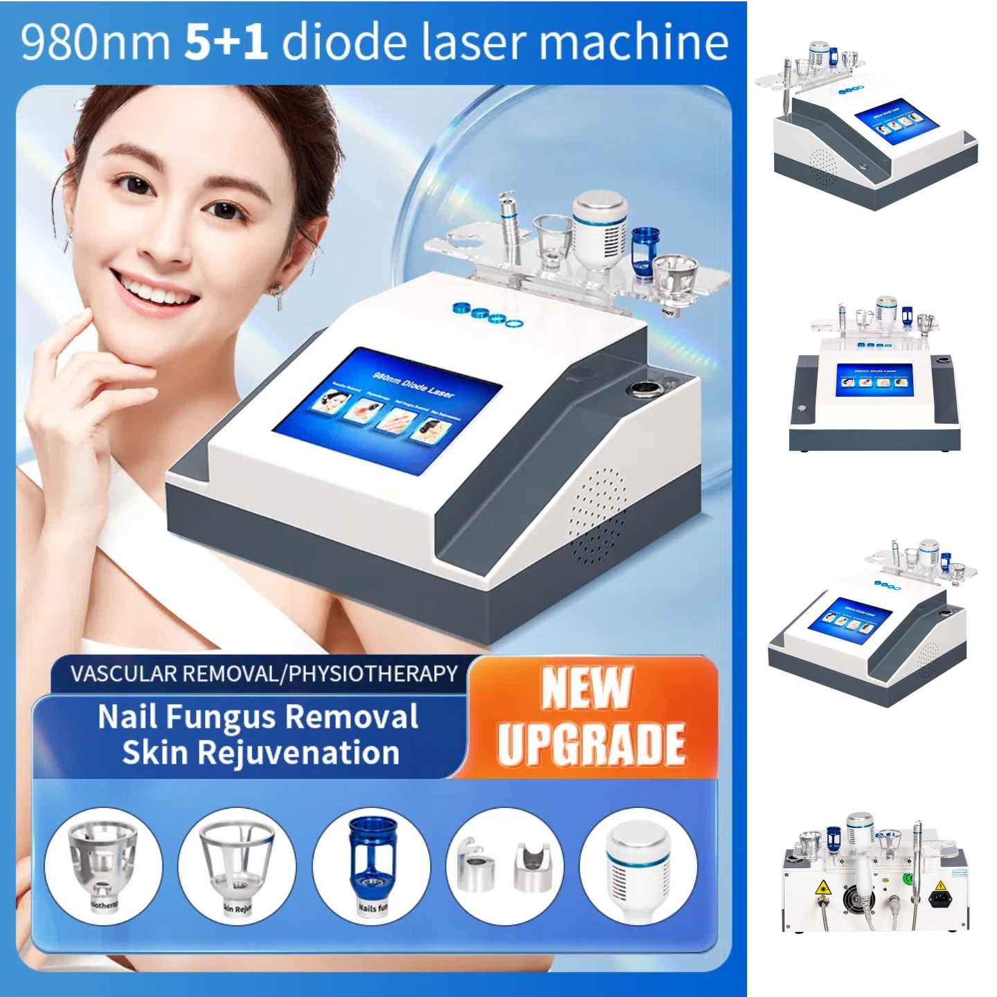 5 in 1 980nm Diode Laser Vascular Removal Machine Remove Spider Veins 980 Diode Laser Blood Vessels Removal Nail Fungus
