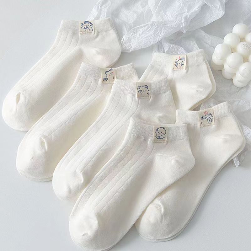 Women with Fabric Label, Thin Pure White Short Internet Celebrity Socks, Cute Low-Cut Boat Socks for Summer
