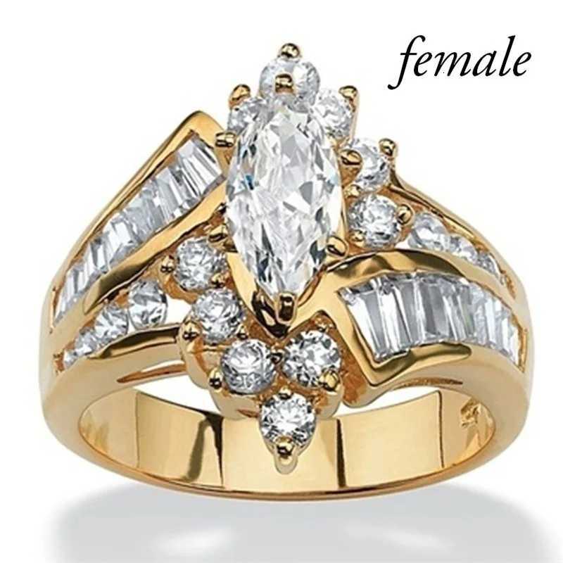 Fashion Couple Rings Women Marquis Cut Crystal CZ Ring Mens Two Rows CZ Stone Stainless Steel Ring Fashion Jewelry For Couples W250812