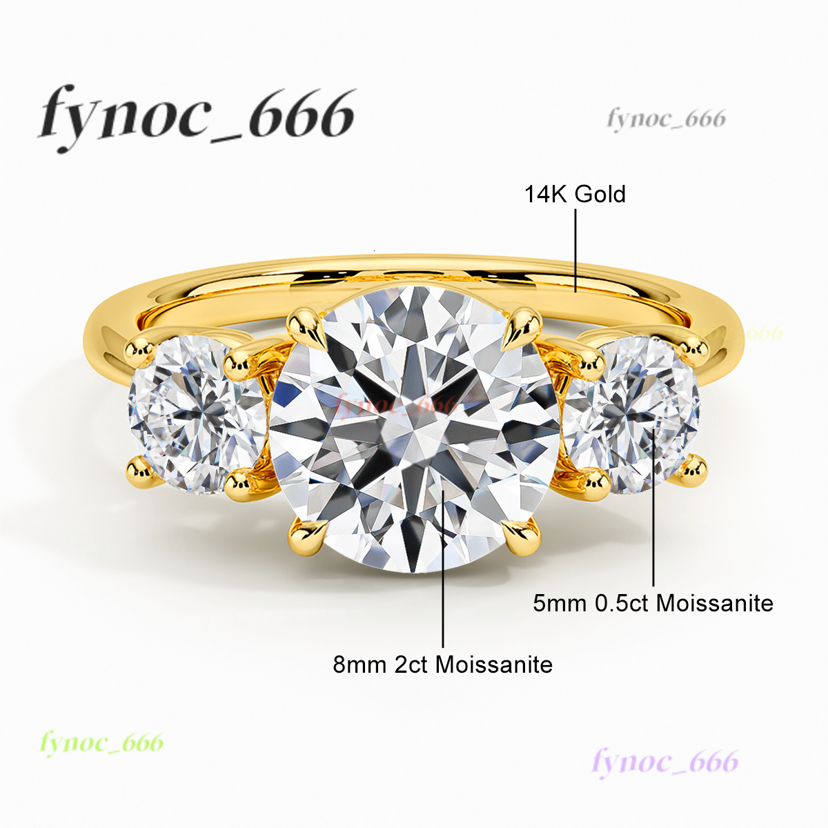 Fine Jewelry Manufacturer Women Valentines Day Gift Classic 4 Prong 3 Stone Moissanite Hollow 14K Gold Ring