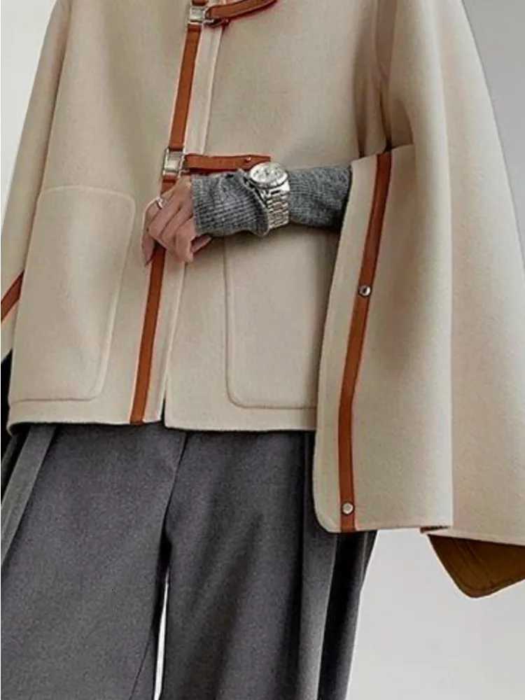 Freeacy Womens 2024 New Coat Buckle High Neck Jackets Autumn and Winter Loose Fit Long Sleeves Outerwear Casual Coats Z250813