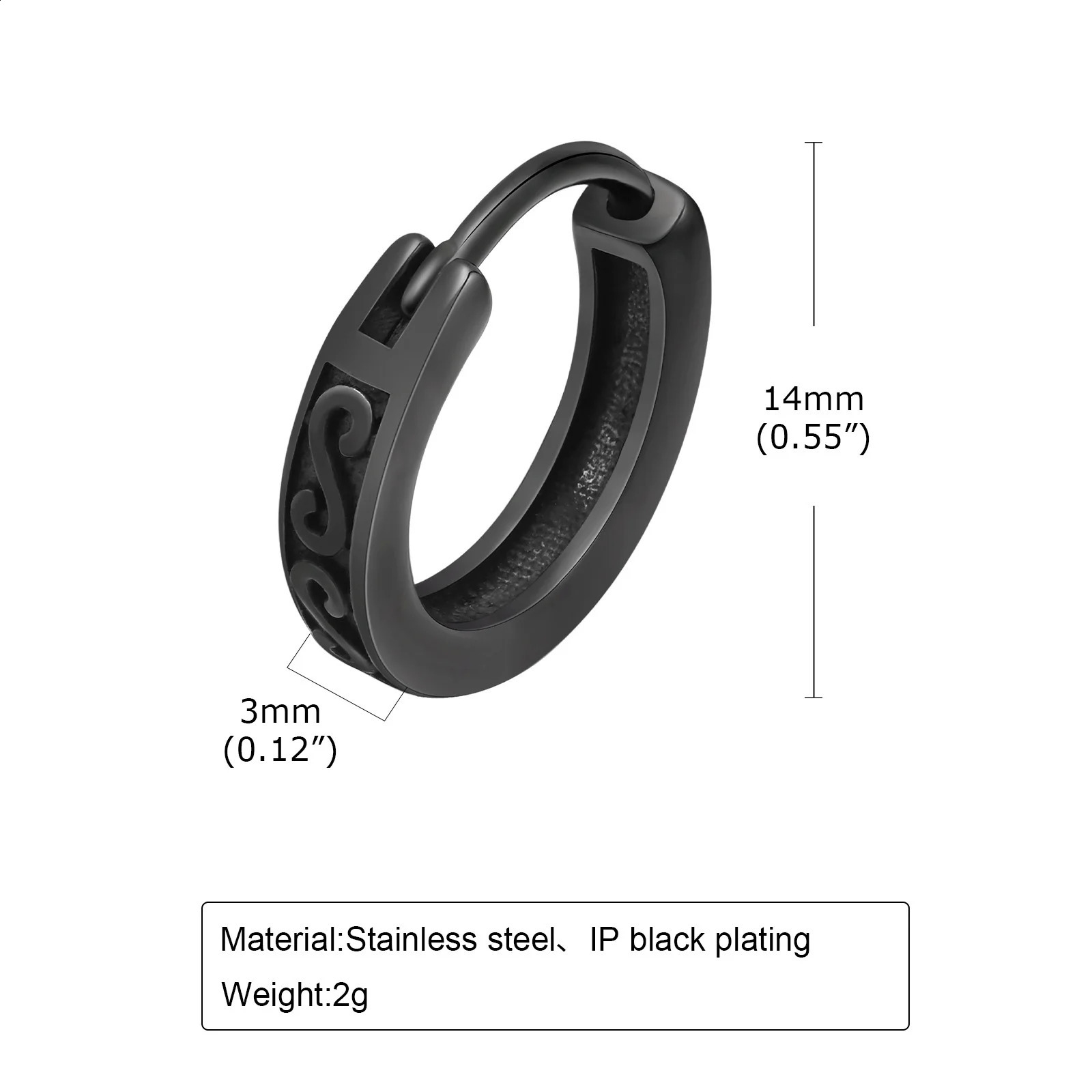 Men Hoop Earrings Gothic Black Infinity S Texture Small Minimalist Stainless Steel Hoops Ear Gifts for Him Jewelry 250812